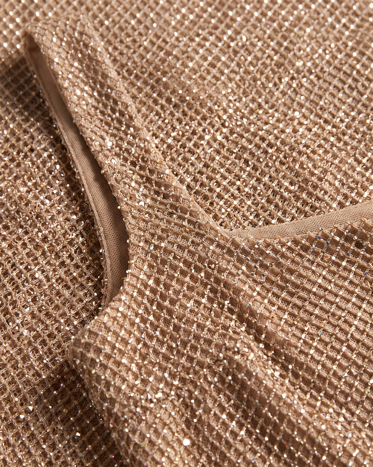 Sequin Winter Formal Maxi Dress With Square Neck - close-up detail (Champagne Gold)