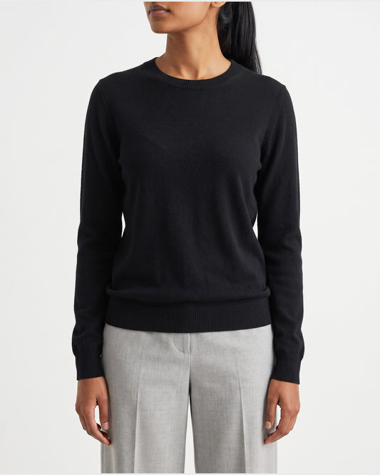 Classic Fine Knit Crew Neck Sweater in Black