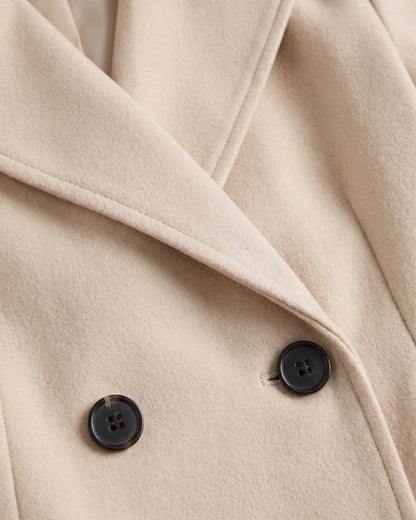 Double Breasted Long Pea Coat With Notch Lapels - close-up detail (Cream Ivory)