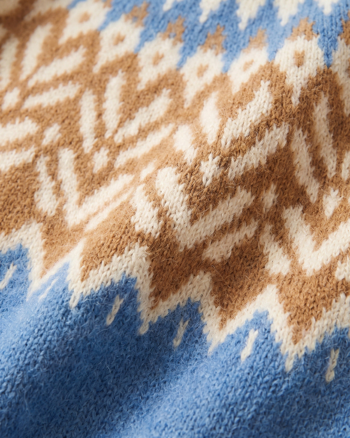 Fair Isle Yoke Pullover Sweater With Crew Neck - close-up detail (Blue)