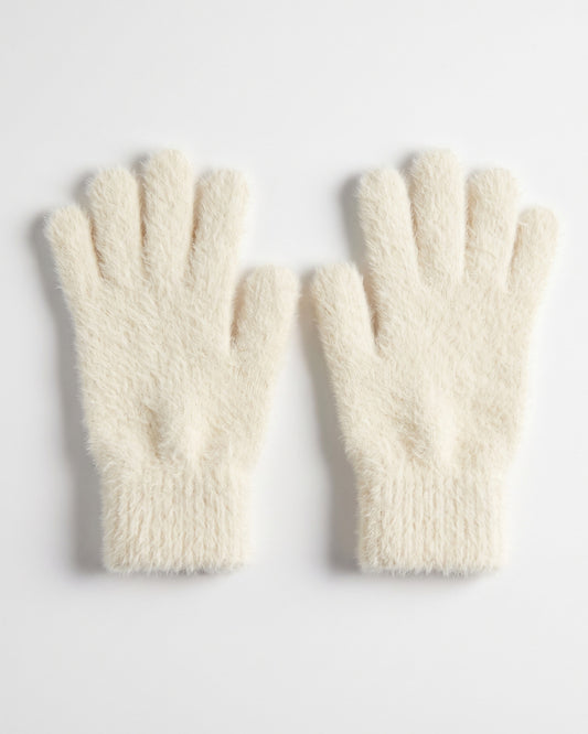 Fuzzy Knit Touch Screen Winter Gloves in Cream