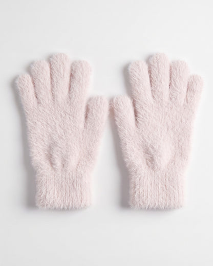 Fuzzy Knit Touch Screen Winter Gloves in Light Pink