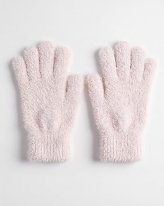 Fuzzy Knit Touch Screen Winter Gloves in Light Pink
