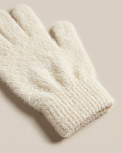 Fuzzy Knit Touch Screen Winter Gloves - close-up detail (Cream)