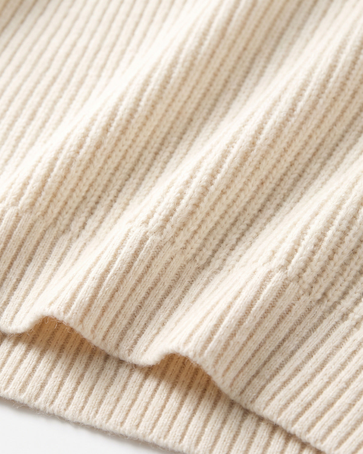 Ribbed Mock Neck Long Sleeve Sweater Dress - close-up detail (Off-white)