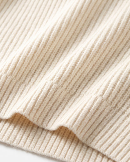 Ribbed Mock Neck Long Sleeve Sweater Dress - close-up detail (Off-white)