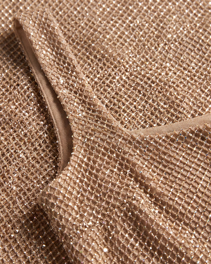 Sequin Winter Formal Maxi Dress With Square Neck - close-up detail (Champagne Gold)