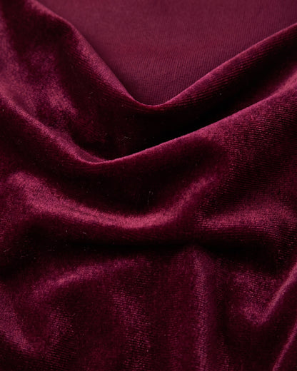 Velvet Cowl Neck Midi Dress With Spaghetti Straps and Slit - close-up detail (Burgundy)
