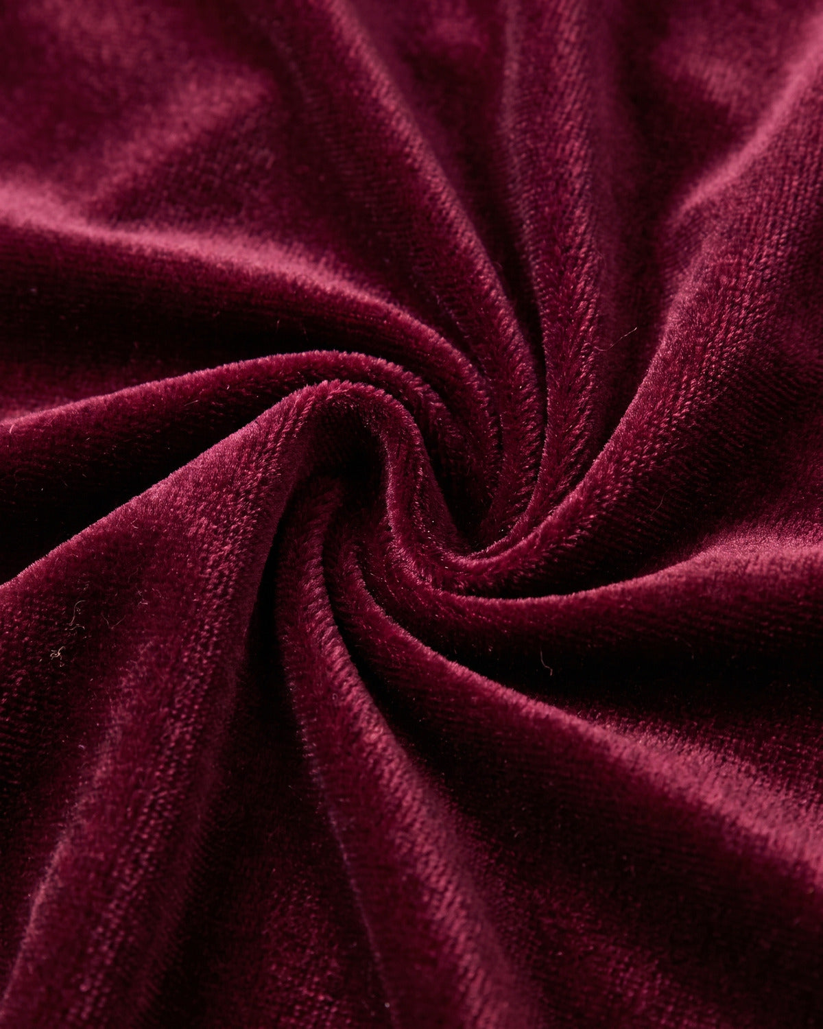 Velvet Wrap Midi Dress With Long Sleeves and V Neck - close-up detail (Burgundy)